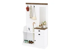 Conjunto de vestidor de entrada 110.5x38x191 cm - con espejo y ganchos - 2 cajones y 1 puerta - con paragüero - Blanco