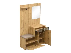 Conjunto de vestidor de entrada 110x37x185,5 cm - con espejo y ganchos - Mueble para zapatos y banco para calzado - Natural