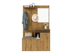 Conjunto de vestidor de entrada 110x37x185,5 cm - con espejo y ganchos - Mueble para zapatos y banco para calzado - Natural