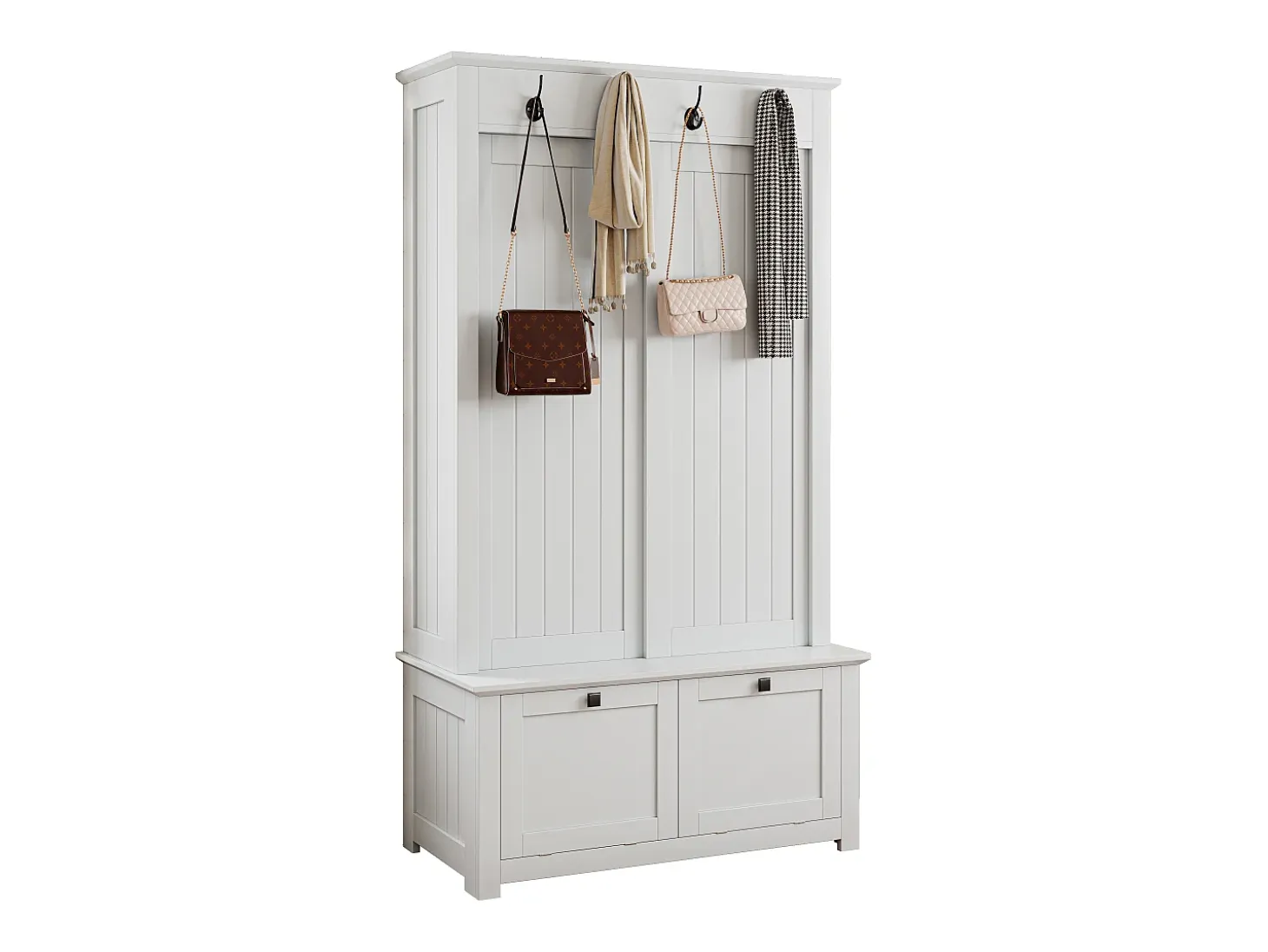 Conjunto de vestidor de entrada 100x50x180 cm - Mueble para zapatos - con ganchos - MDF - Blanco