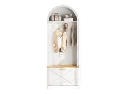 Conjunto de vestidor de entrada 75x35x195 cm - con mueble para zapatos y ganchos - con estantes - Blanco