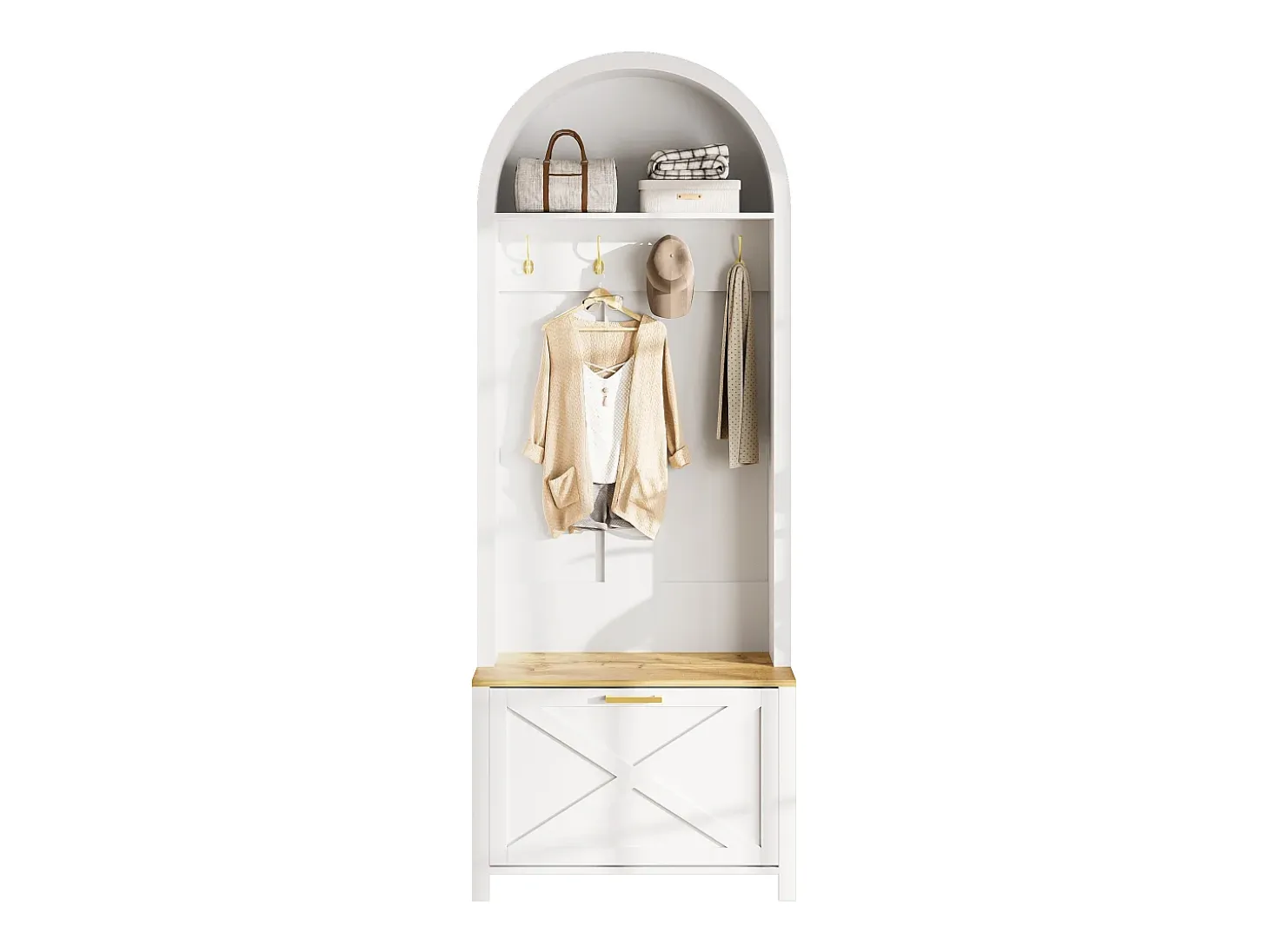 Conjunto de vestidor de entrada 75x35x195 cm - con mueble para zapatos y ganchos - con estantes - Blanco