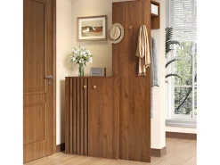 Conjunto de vestidor de entrada moderno - Zapatero + Perchero - Con barra y ganchos - MDF - Color nogal (Requiere taladro)