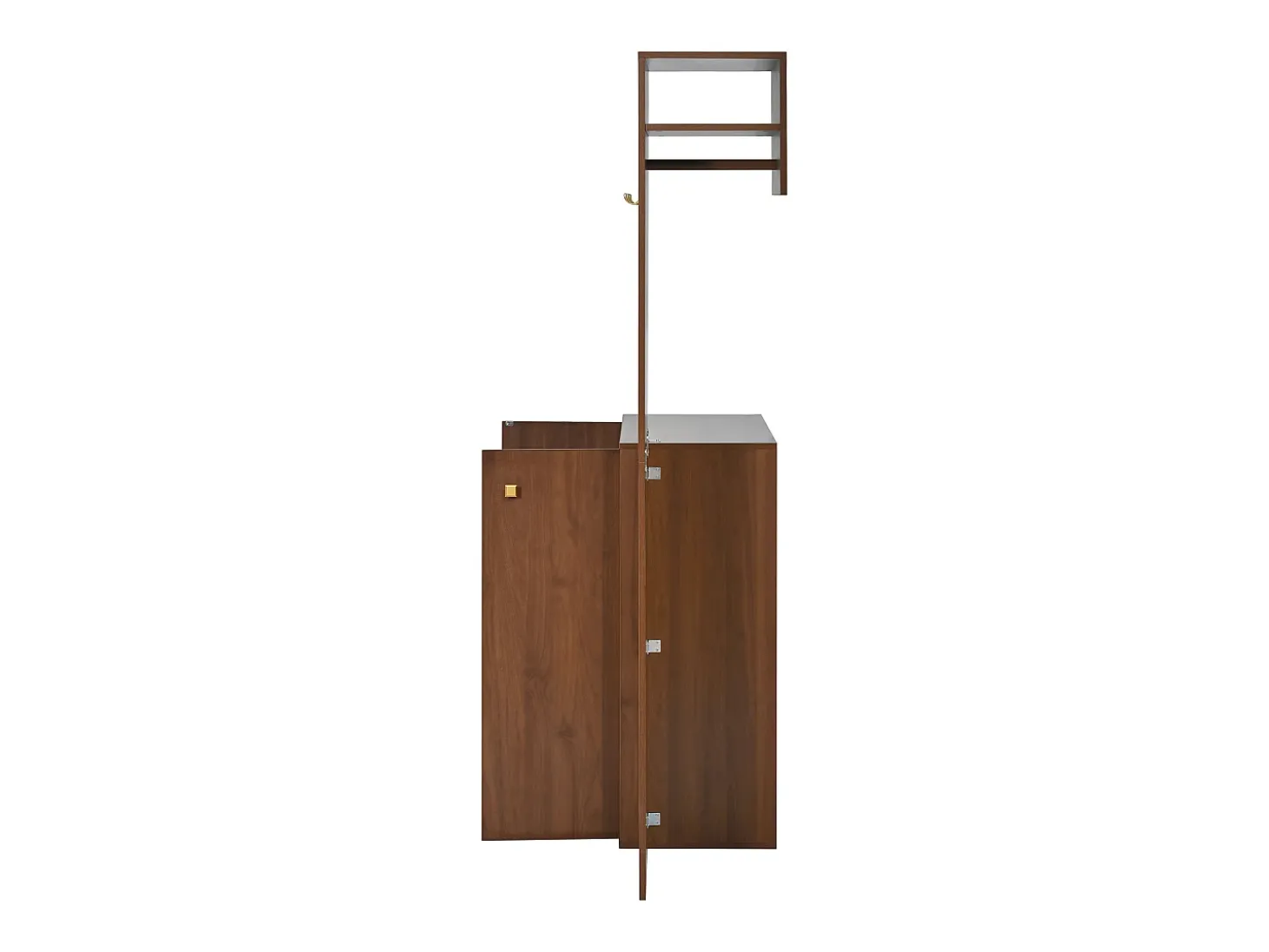 Conjunto de vestidor de entrada moderno - Zapatero + Perchero - Con barra y ganchos - MDF - Color nogal (Requiere taladro)