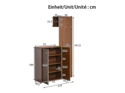 Conjunto de vestidor de entrada moderno - Zapatero + Perchero - Con barra y ganchos - MDF - Color nogal (Requiere taladro)