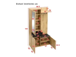 Conjunto de vestidor de entrada 98.5×38×191 cm - con perchero y zapatero - perchas y 1 espejo - natural + negro