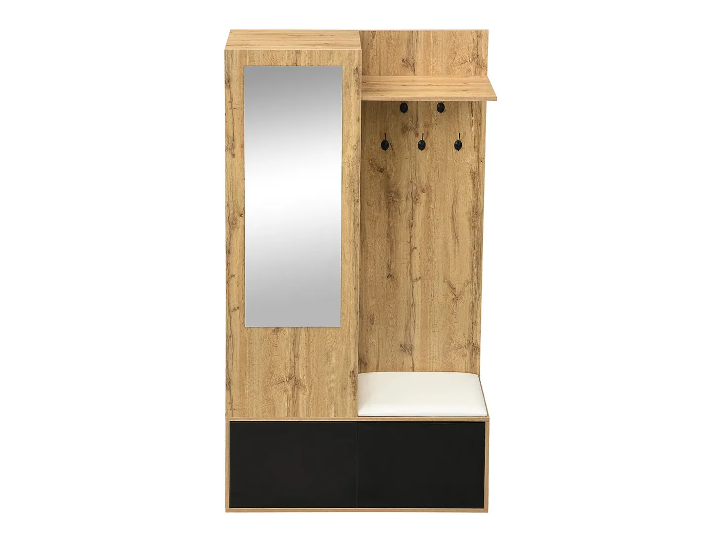 Conjunto de vestidor de entrada 100×38×191 cm - con perchero y zapatero - perchas y 1 espejo - natural + negro