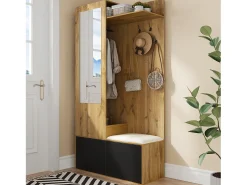 Conjunto de vestidor de entrada 100×38×191 cm - con perchero y zapatero - perchas y 1 espejo - natural + negro