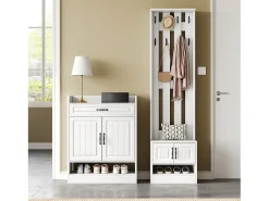 Conjunto de vestidor de entrada - 1 perchero y 1 mueble para zapatos - con 8 ganchos - Blanco