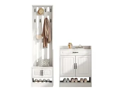 Conjunto de vestidor de entrada - 1 perchero y 1 mueble para zapatos - con 8 ganchos - Blanco