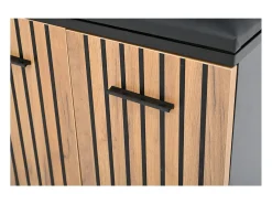 Conjunto de vestidor de entrada 80×35×175 cm - 1 cajón y 3 puertas - con banco y mueble para zapatos - 2 ganchos - Negro + natural