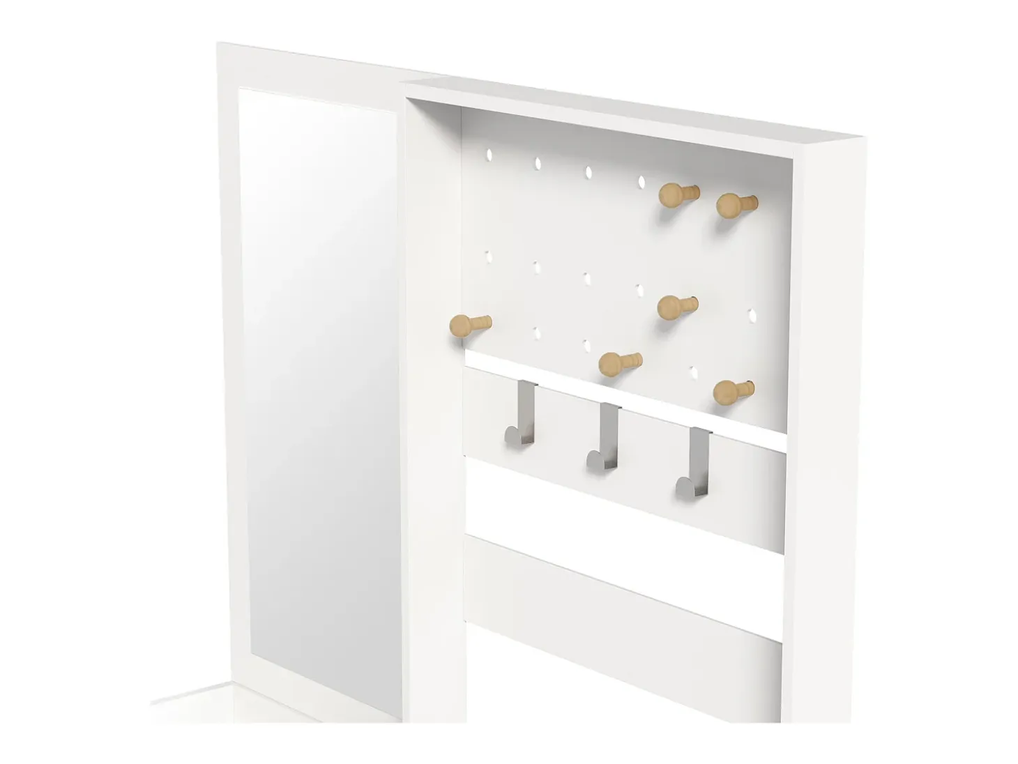 Conjunto de vestidor de entrada 105x38x180 cm - con espejo - con ganchos ajustables - 2 cajones y 1 puerta - Blanco