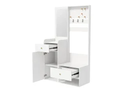 Conjunto de vestidor de entrada 105x38x180 cm - con espejo - con ganchos ajustables - 2 cajones y 1 puerta - Blanco
