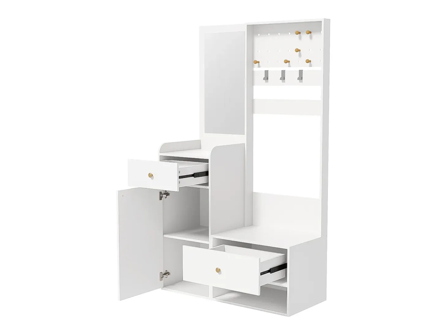 Conjunto de vestidor de entrada 105x38x180 cm - con espejo - con ganchos ajustables - 2 cajones y 1 puerta - Blanco