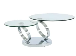 Conjunto mesa de centro con tablero pivotante transparente JOLINE y alfombra shaggy gris MAZE
