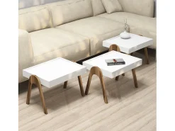 Conjunto mesa de centro Kailua 135, Nuez|Blanco, 41x54x40cm, Aglomerado laminado, Angular