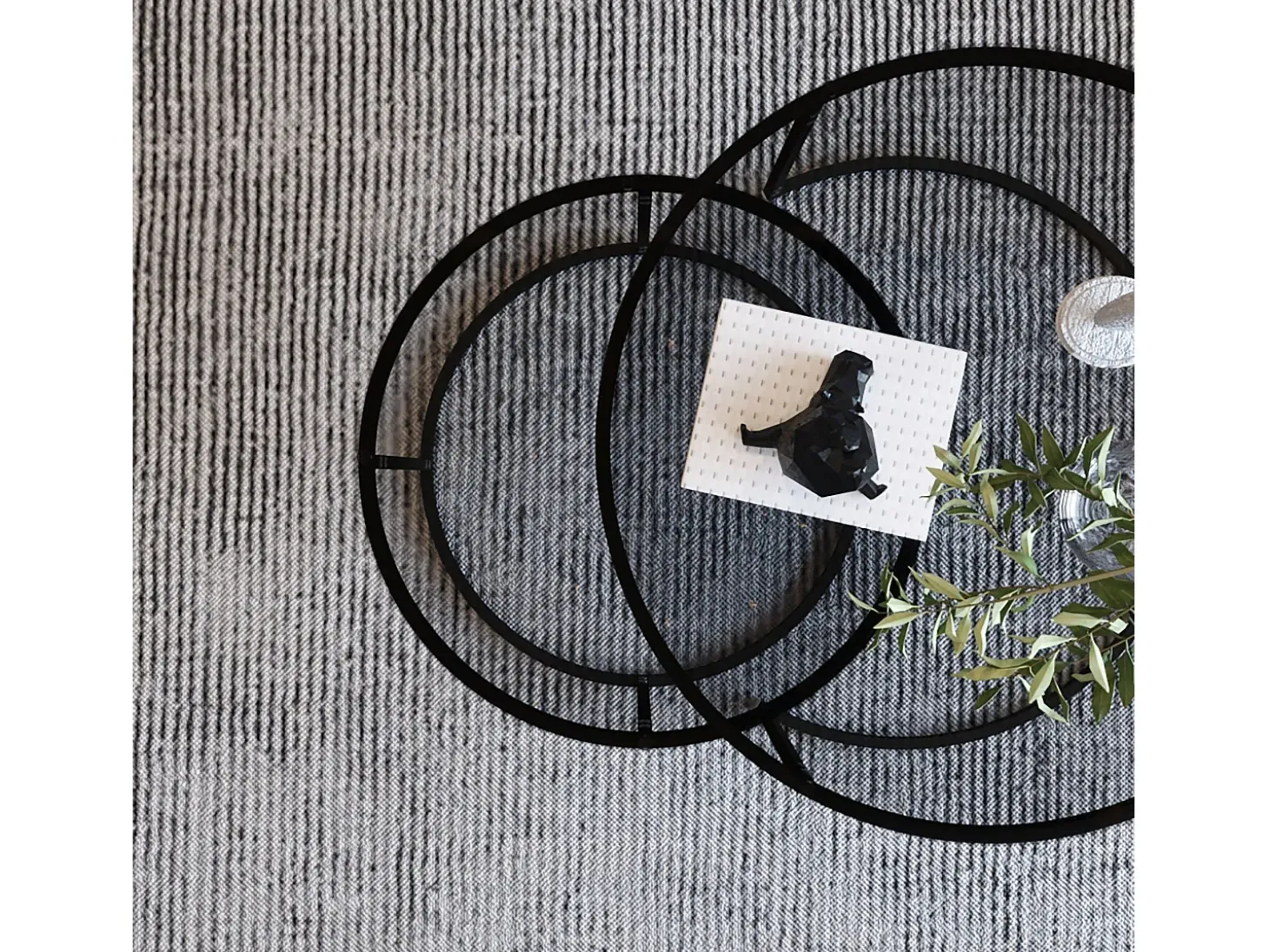 Conjunto mesa de centro Kailua 126, Negro, 45cm, Diámetro: 60, Vidrio templado, Redonda