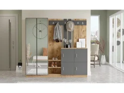 Conjunto pasillo Kailua 525, 180x187x35cm, Espejo, Pino|Antracita, Aglomerado laminado