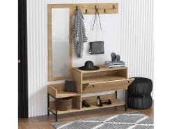 Conjunto pasillo Kailua V116, 120x35cm, Espejo, Roble|Negro, Aglomerado laminado
