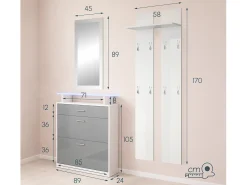 Conjunto recibidor para Entrada Pasillo en Blanco y Gris con LED 105x24x89cm Paola
