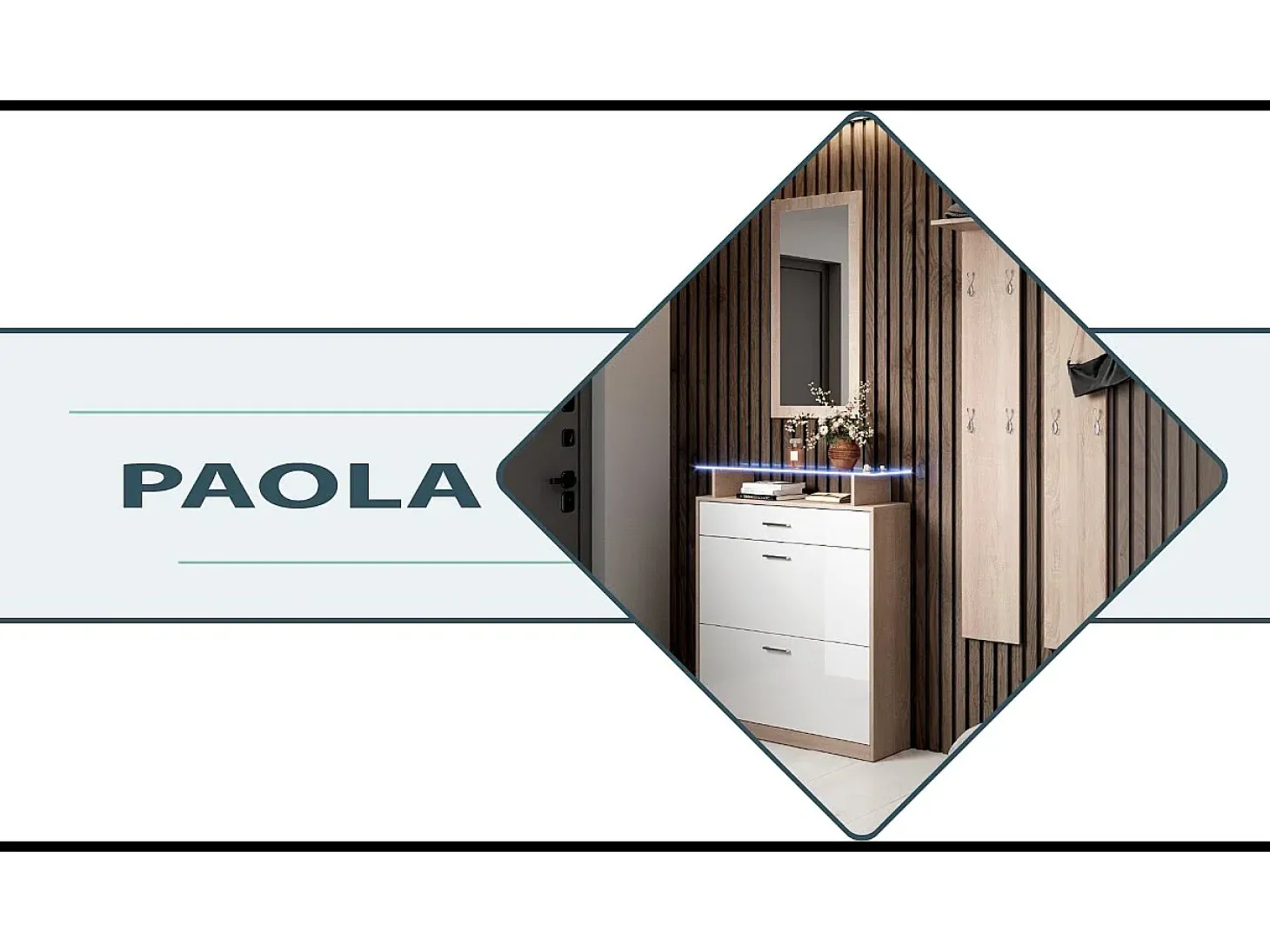 Conjunto recibidor para Entrada Pasillo en Blanco y Gris con LED 105x24x89cm Paola