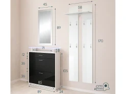 Conjunto recibidor para Entrada Pasillo en Blanco y Negro con LED 105x24x89cm Paola