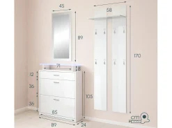 Conjunto recibidor para Entrada Pasillo en Blanco con LED 105x24x89cm Paola