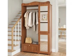 Conjunto vestidor de entrada - 115,5x38,5x194,5 cm - con espejo y tendedero abierto - 1 cajón y 2 puertas - MDF - Color nogal