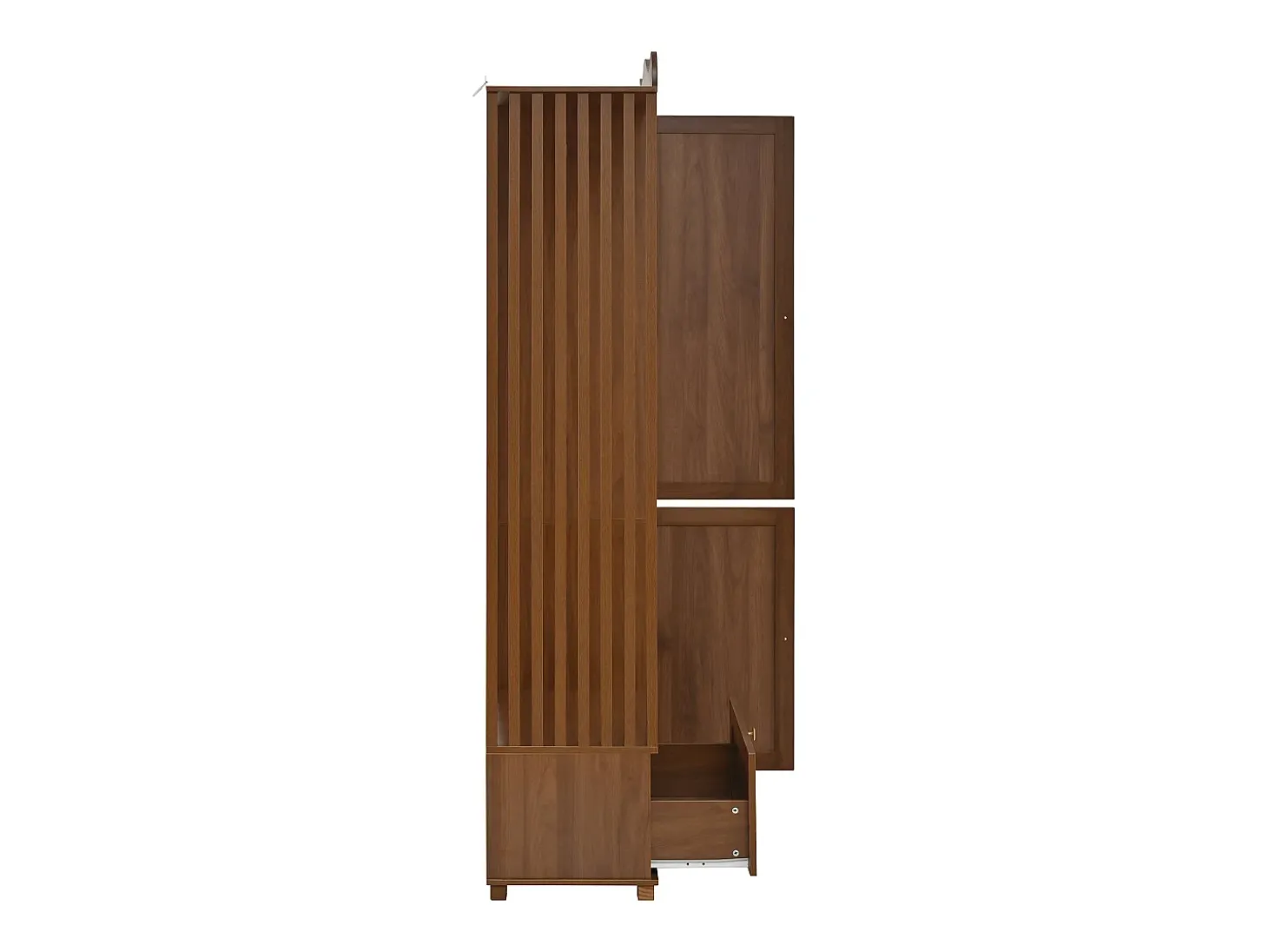 Conjunto vestidor de entrada - 115,5x38,5x194,5 cm - con espejo y tendedero abierto - 1 cajón y 2 puertas - MDF - Color nogal