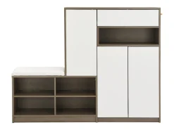 Conjunto zapatero + banco zapatero con cojín - 140 x 35 x 110 cm - Tablero de partículas - Blanco