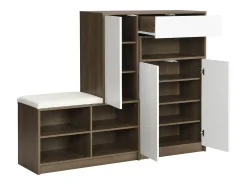 Conjunto zapatero + banco zapatero con cojín - 140 x 35 x 110 cm - Tablero de partículas - Blanco