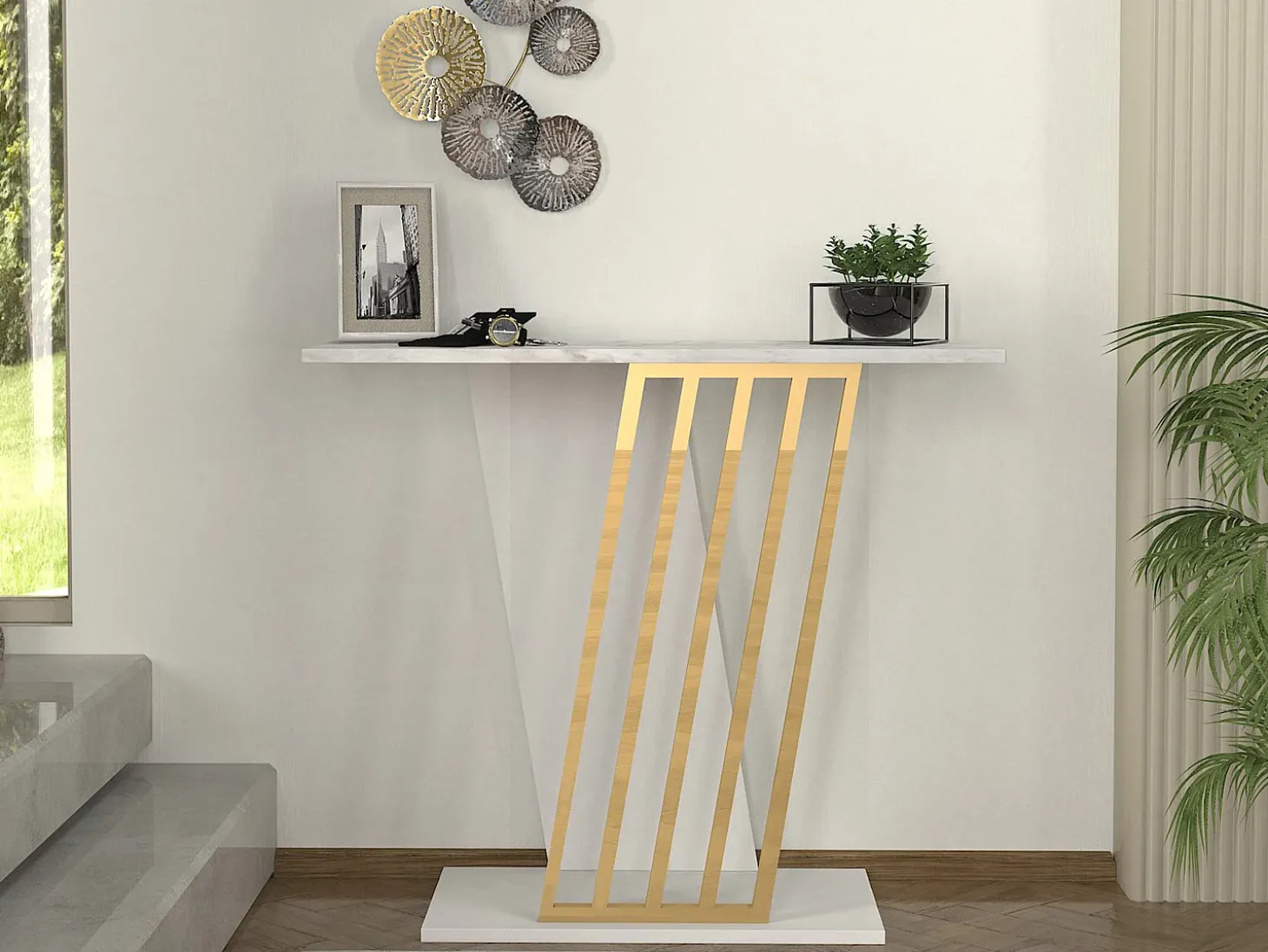 Consola - Color: Efecto mármol blanco y dorado - ORSONA