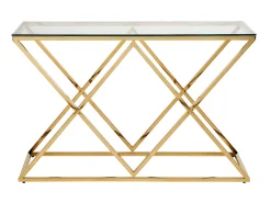 Consola Art Déco - Vidrio templado y acero - Acabado dorado. CHARLOTTE