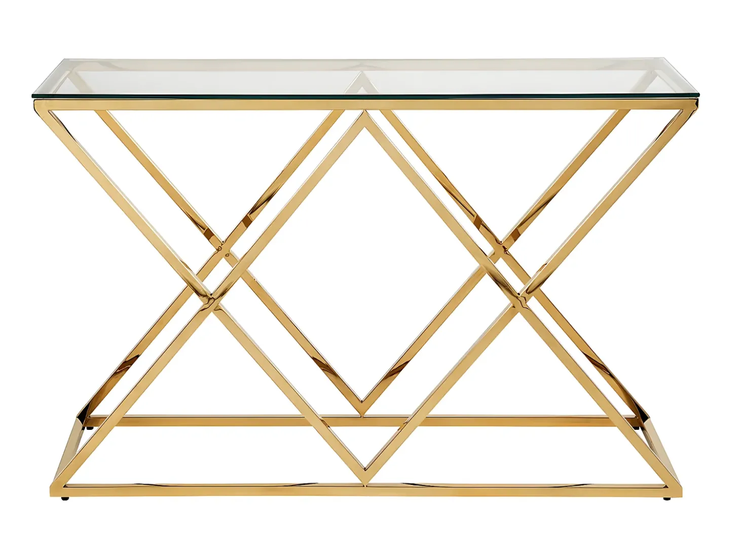 Consola Art Déco - Vidrio templado y acero - Acabado dorado. CHARLOTTE
