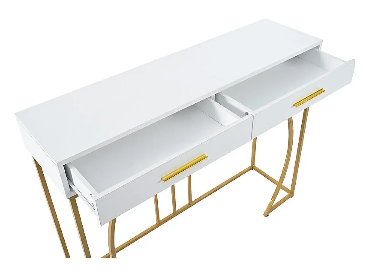 Consola con 2 cajones - estilo moderno - Blanco y Dorado