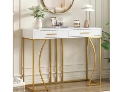 Consola con 2 cajones - Patas de metal dorado - Blanco 110x32x85 cm