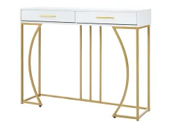 Consola con 2 cajones - Patas de metal dorado - Blanco 110x32x85 cm