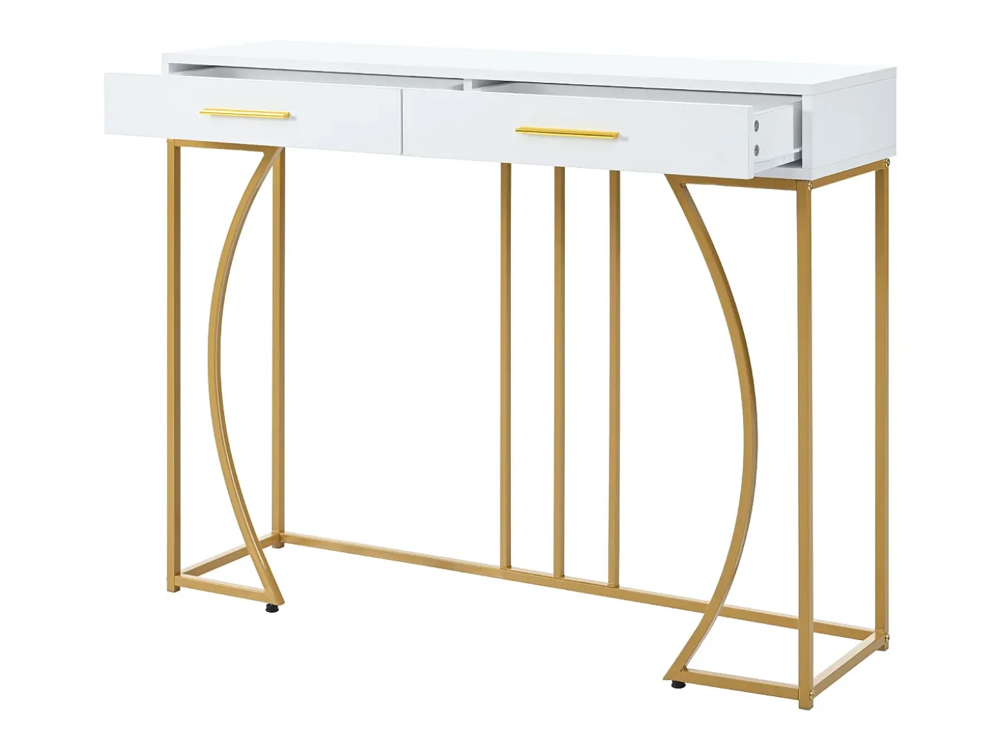 Consola con 2 cajones - Patas de metal dorado - Blanco 110x32x85 cm