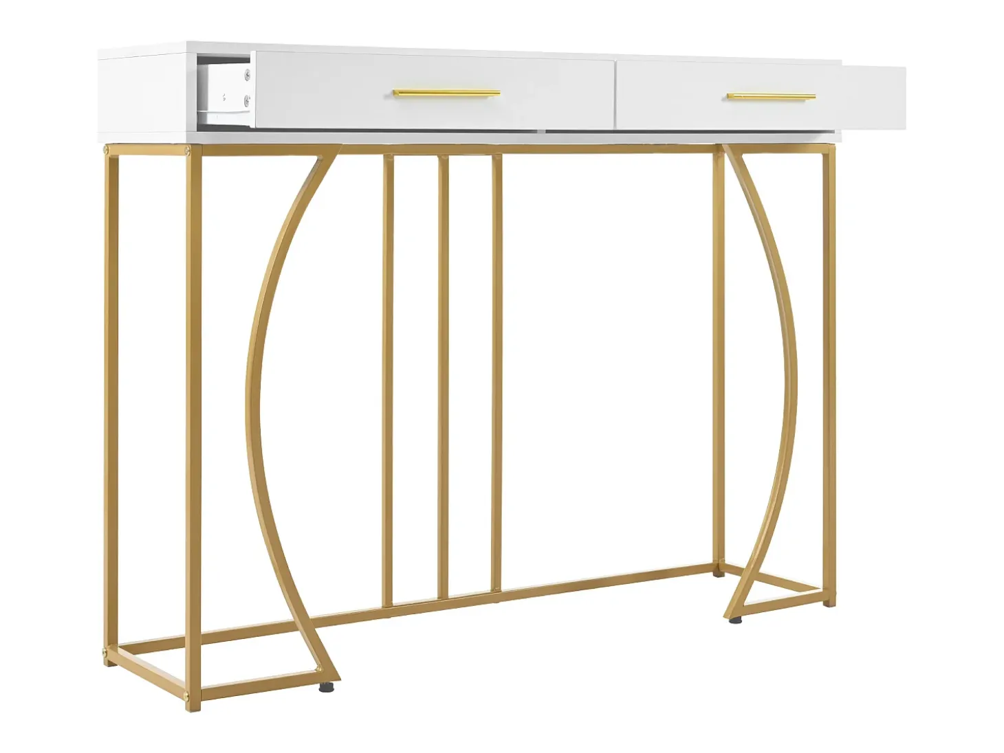 Consola con 2 cajones - Patas de metal dorado - Blanco 110x32x85 cm