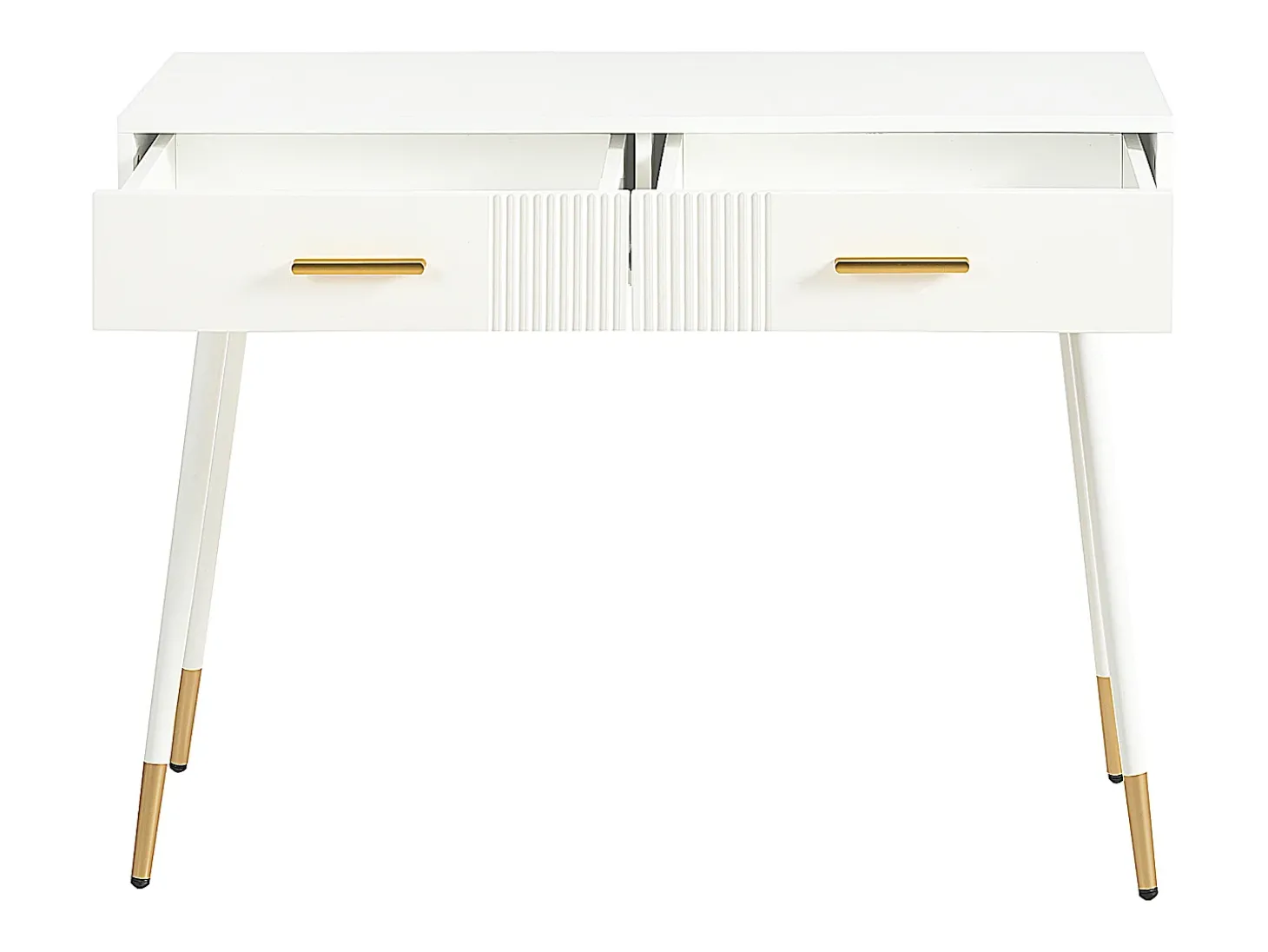 Consola con 2 cajones - Patas de metal - Blanco y dorado
