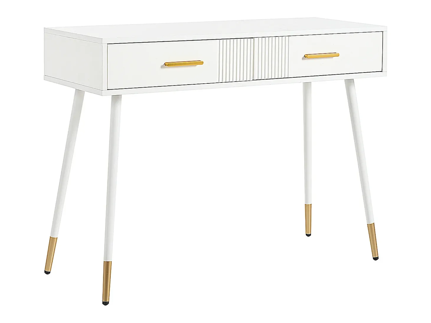 Consola con 2 cajones - Patas de metal - Blanco y dorado