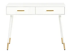 Consola con 2 cajones - Patas de metal - Blanco y dorado