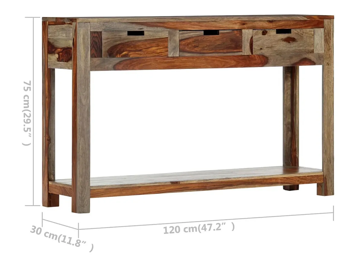 Consola con 3 cajones 120x30x75 cm Madera maciza