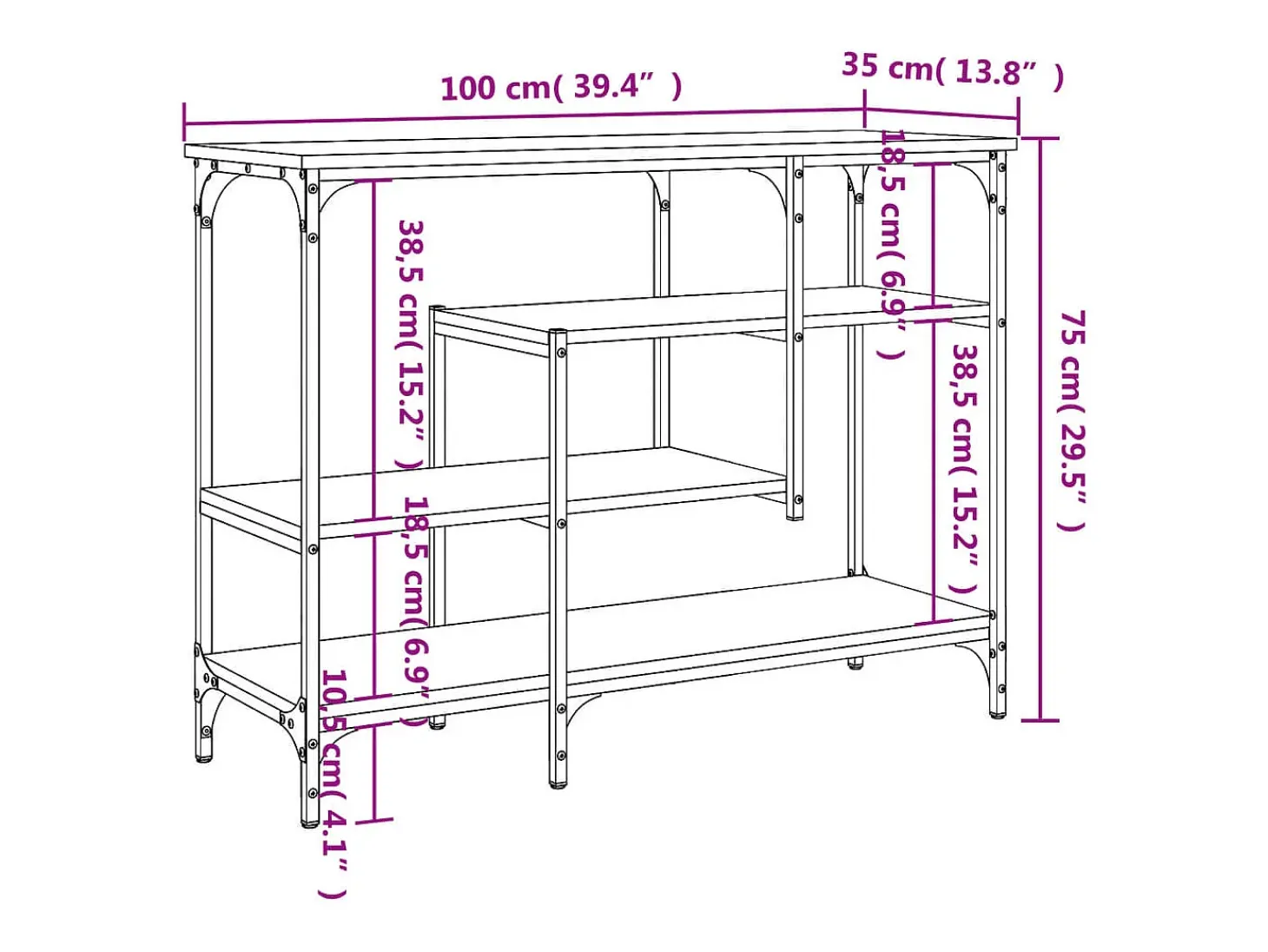 Consola con estantes roble Sonoma 100x35x75 cm