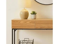 Consola de 3 cajones con 1 estante inferior, decoración de madera y metal negro, L120 cm - TESSA