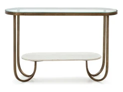 Consola de cristal templado de mármol blanco con patas de metal dorado Sia 122 cm