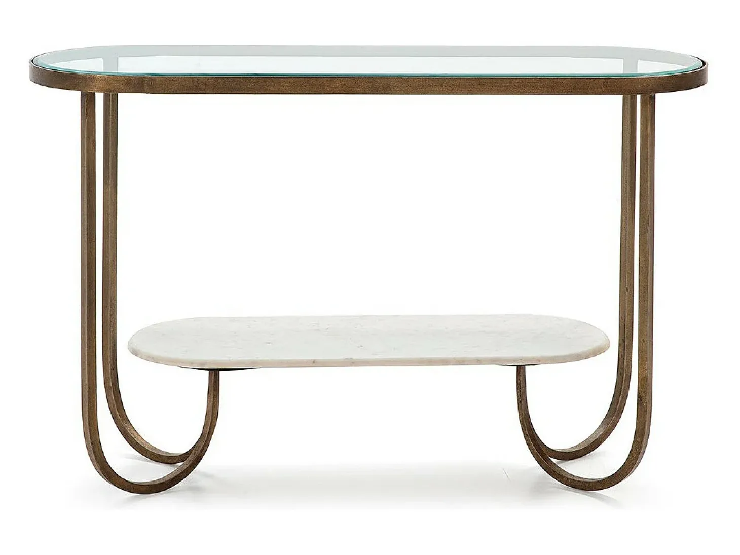 Consola de cristal templado de mármol blanco con patas de metal dorado Sia 122 cm