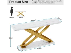 Consola de entrada de mesa, 140 x 33 x 80 cm, Consola de mesa moderna, Mesa de entrada con patas metálicas geométricas, blanco y dorado