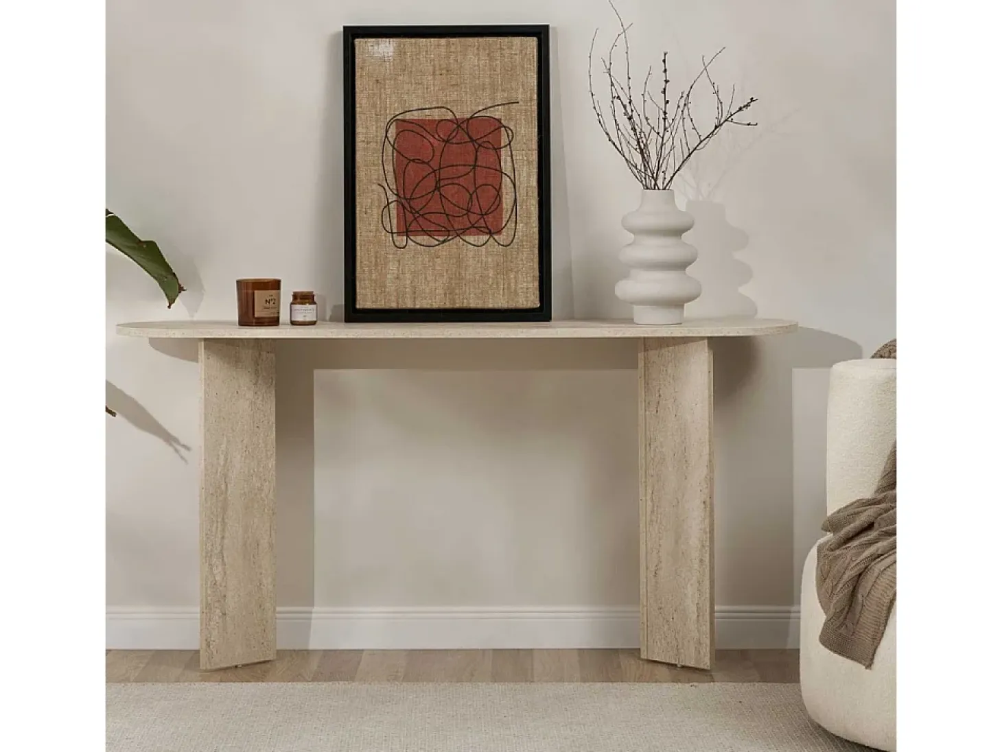 Consola de entrada diseño minimalista ovalado Sira - Beige