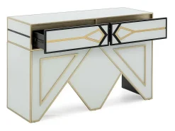 Consola de madera con cristal blanco y negro y metal dorado Lia 120 cm
